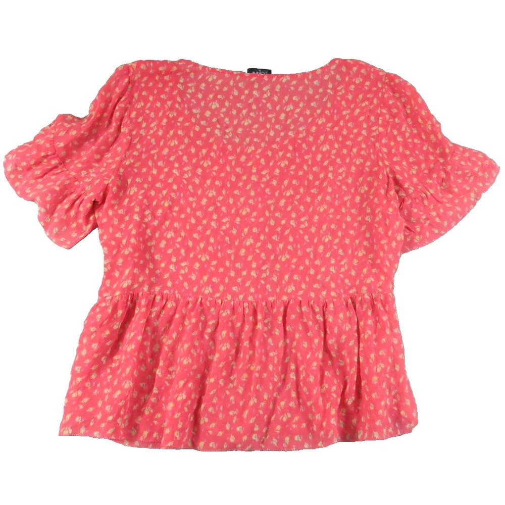 J.Crew 100% Silk Blouse Women Small Pink Floral Peplum Pintuck Ruffle Sleeve Top - Picture 3 of 8